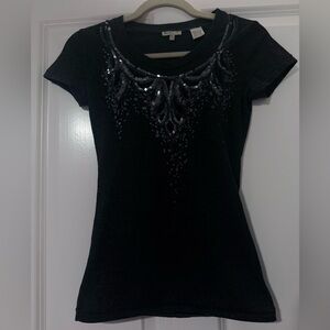 Elegant Dark Gray Sequin Embellished Women's Top